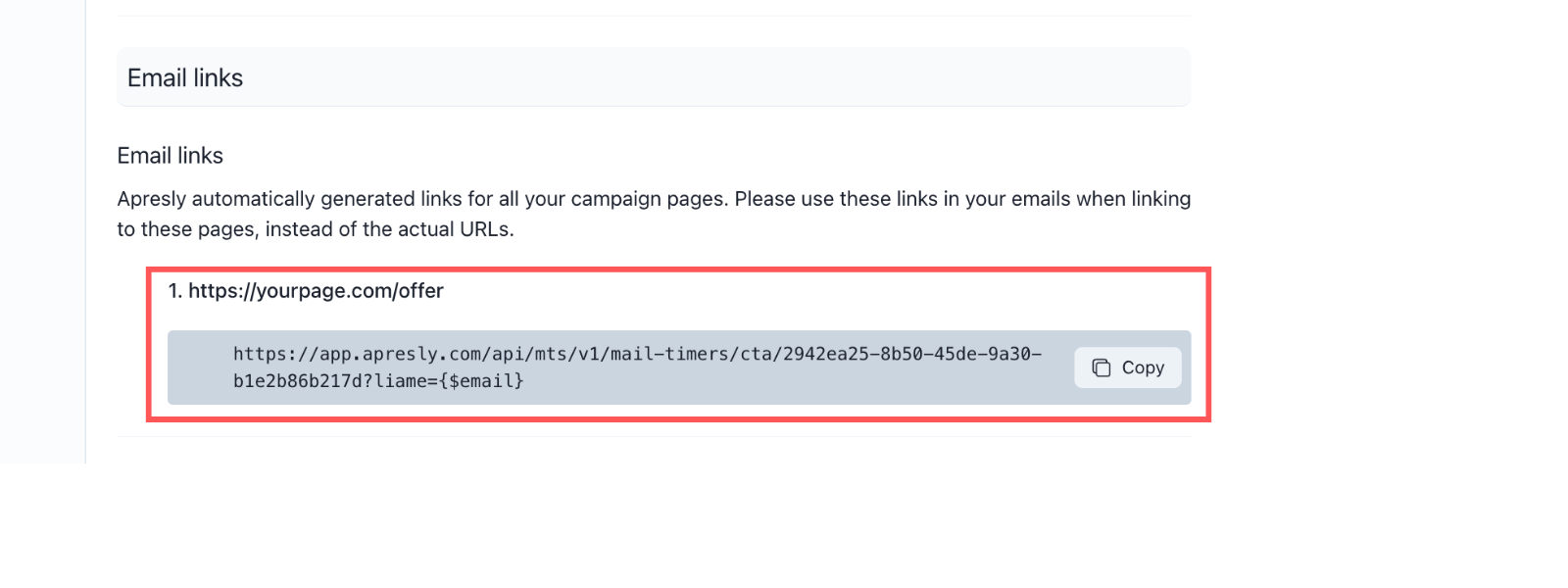 Screenshot: Campaign setup in Apresly