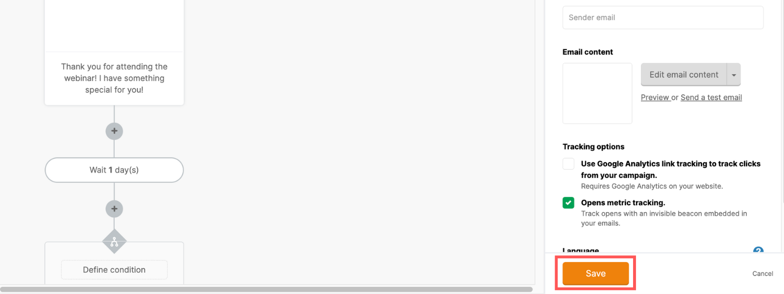 Screenshot: Create an email sequence in MailerLite Classic