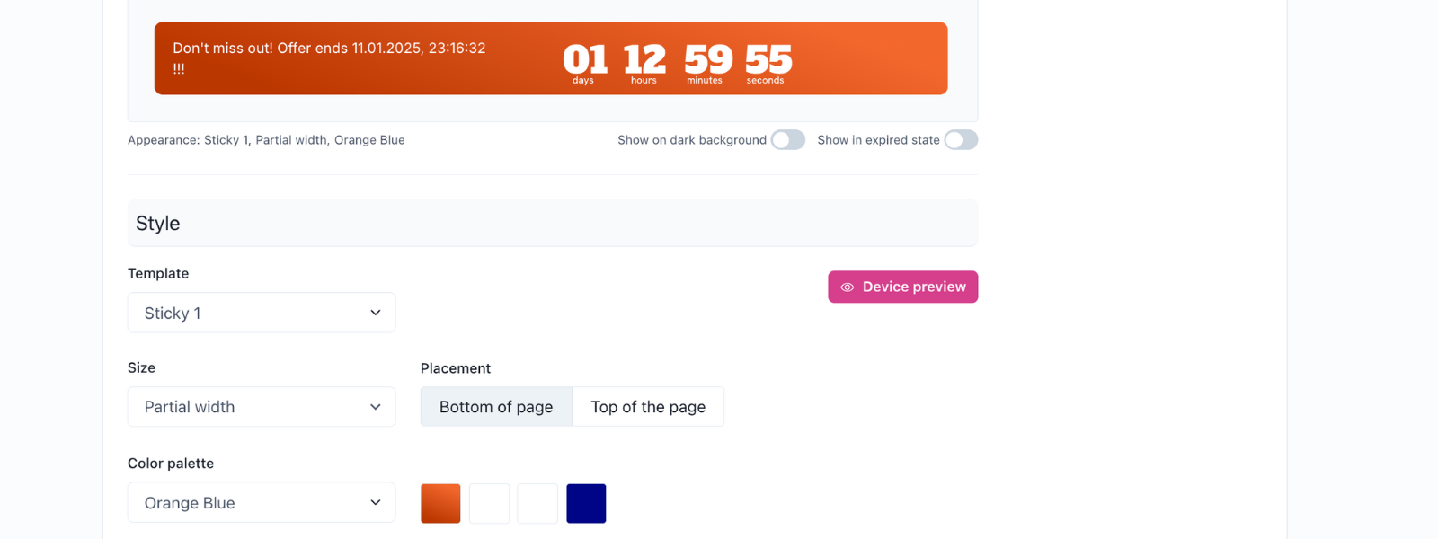 Screenshot: Campaign setup in Apresly