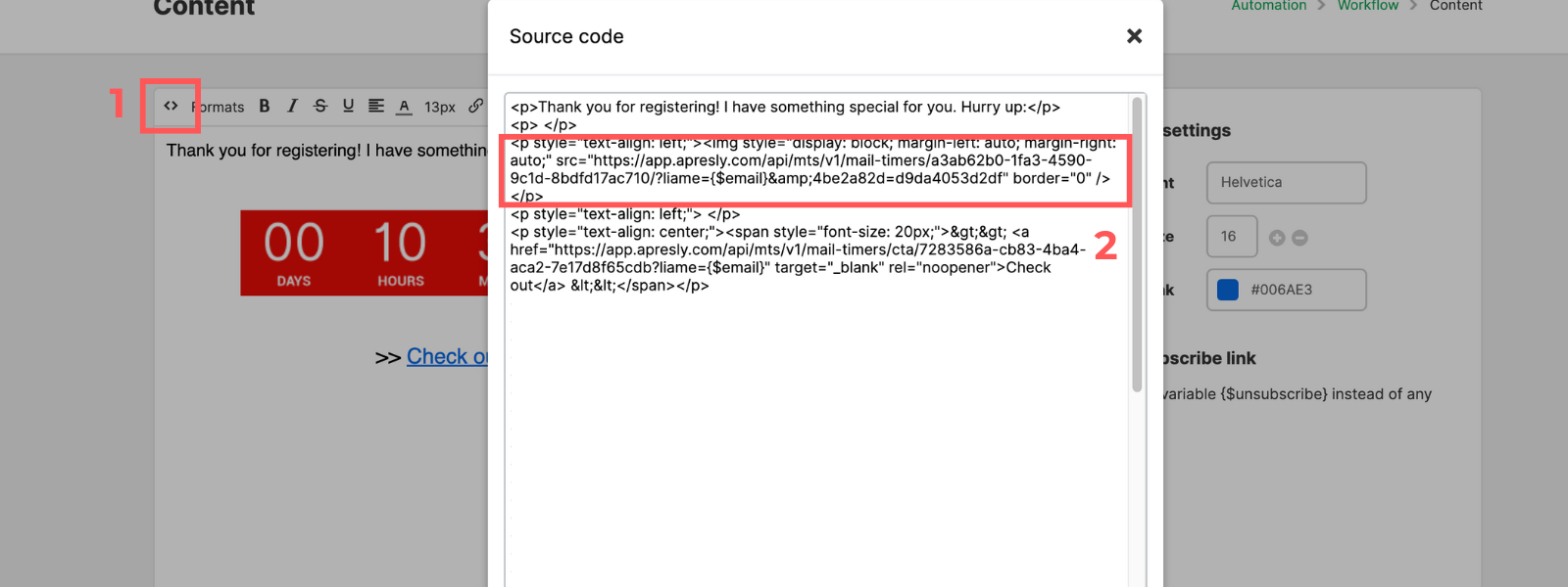 Screenshot: Create an email in MailerLite Classic