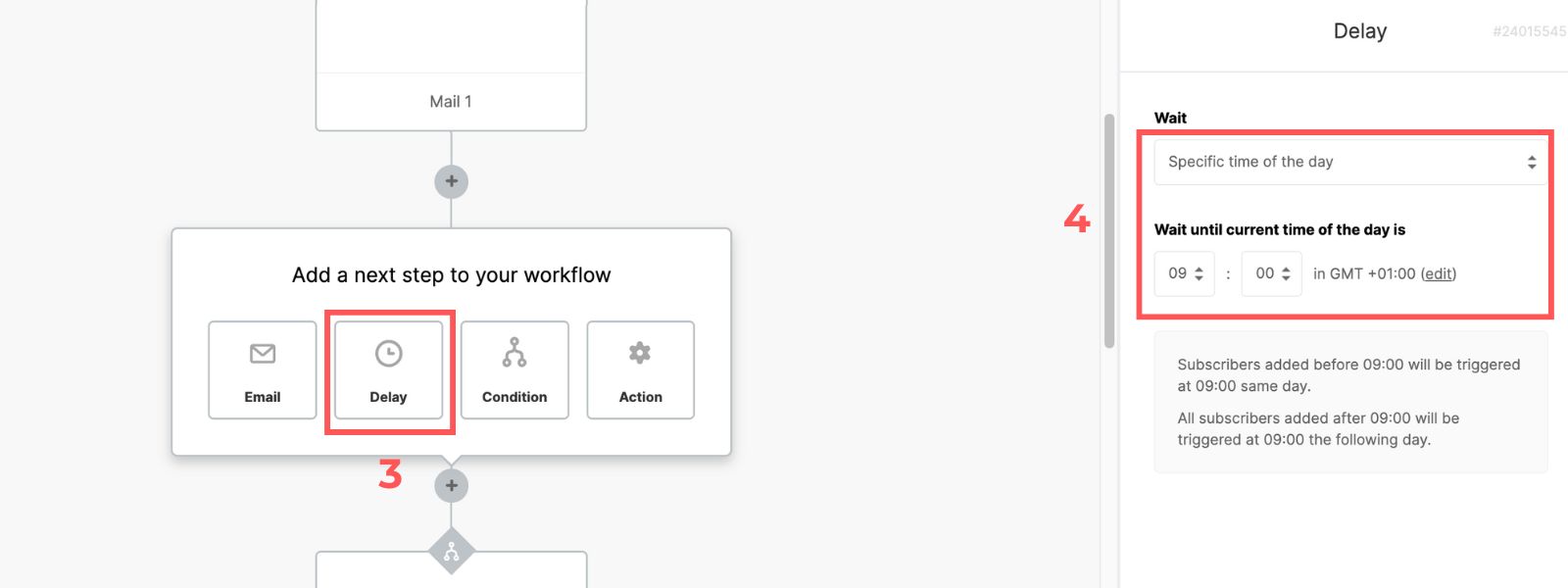 Screenshot: Create an email sequence in MailerLite Classic