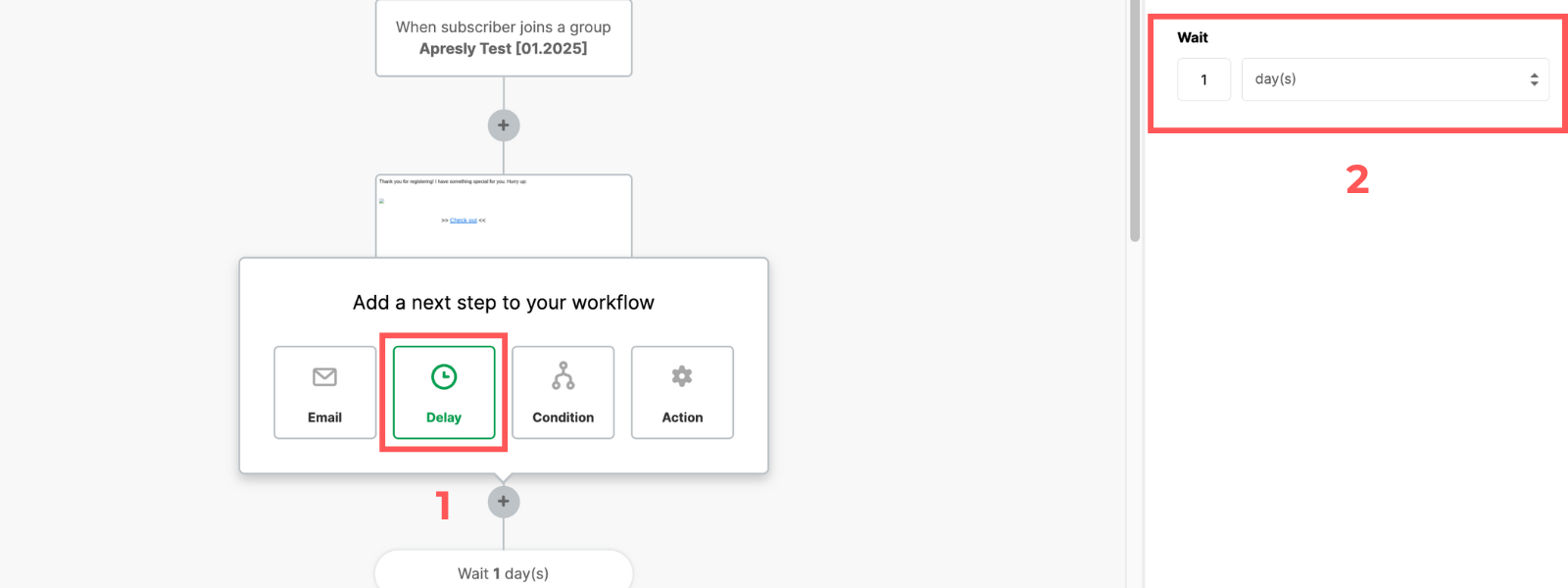 Screenshot: Create an email sequence in MailerLite Classic