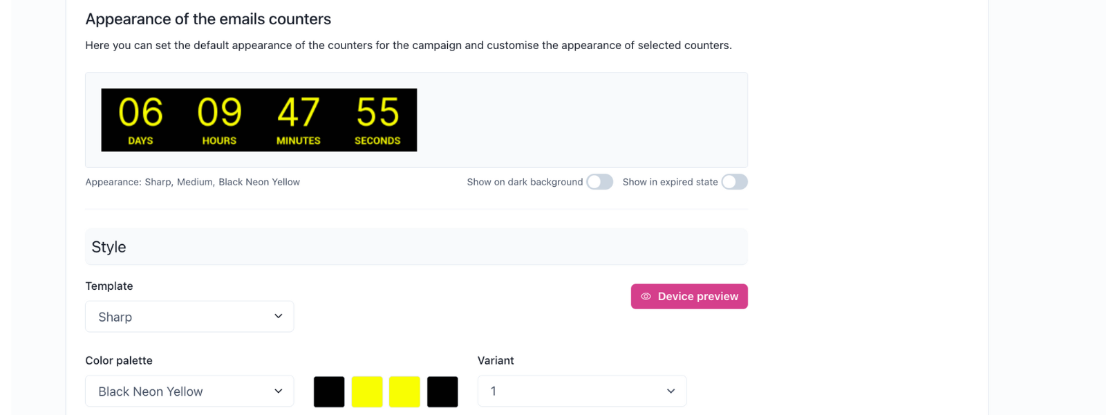 Screenshot: Campaign setup in Apresly