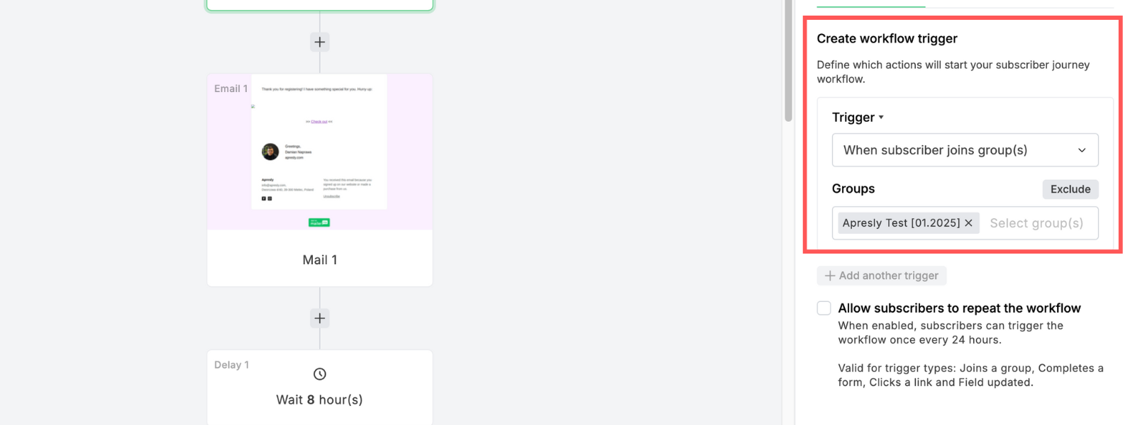 Screenshot: Create an email sequence in MailerLite (new)