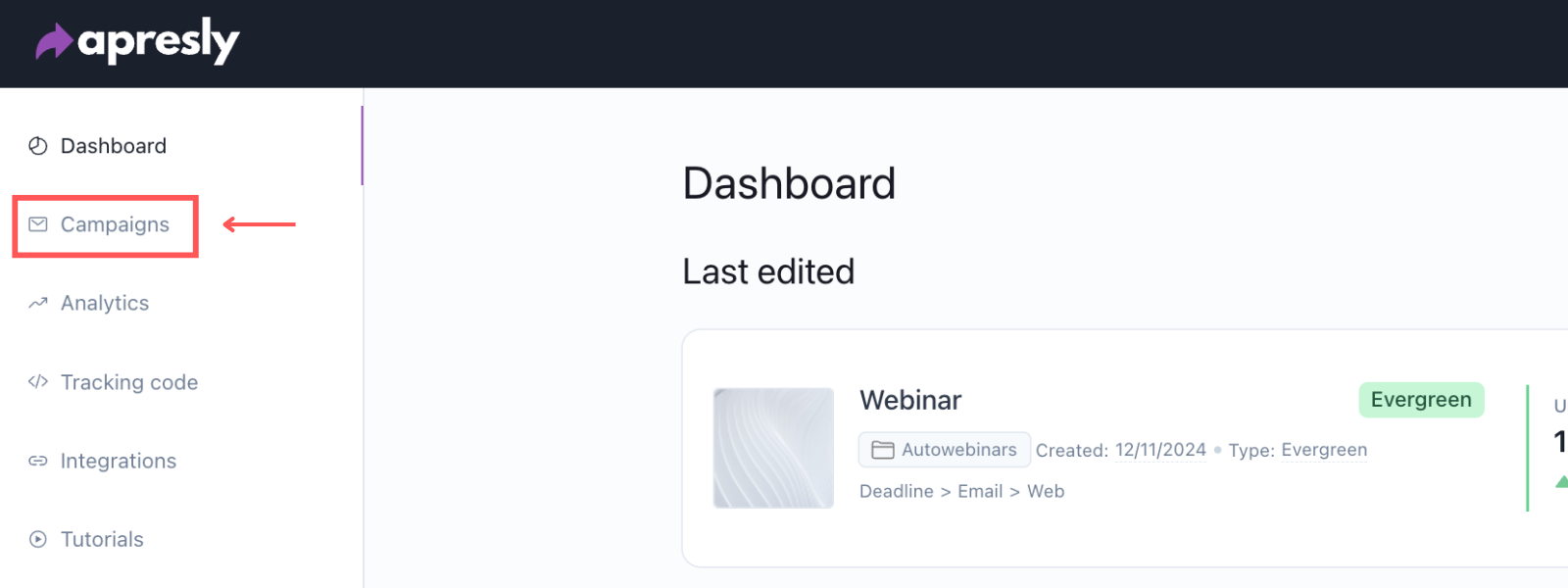 Screenshot: Campaign setup in Apresly