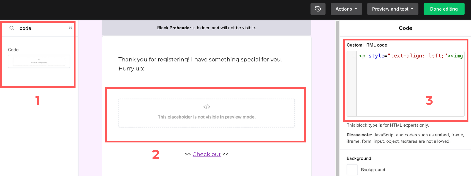 Screenshot: Create an email in MailerLite (new)