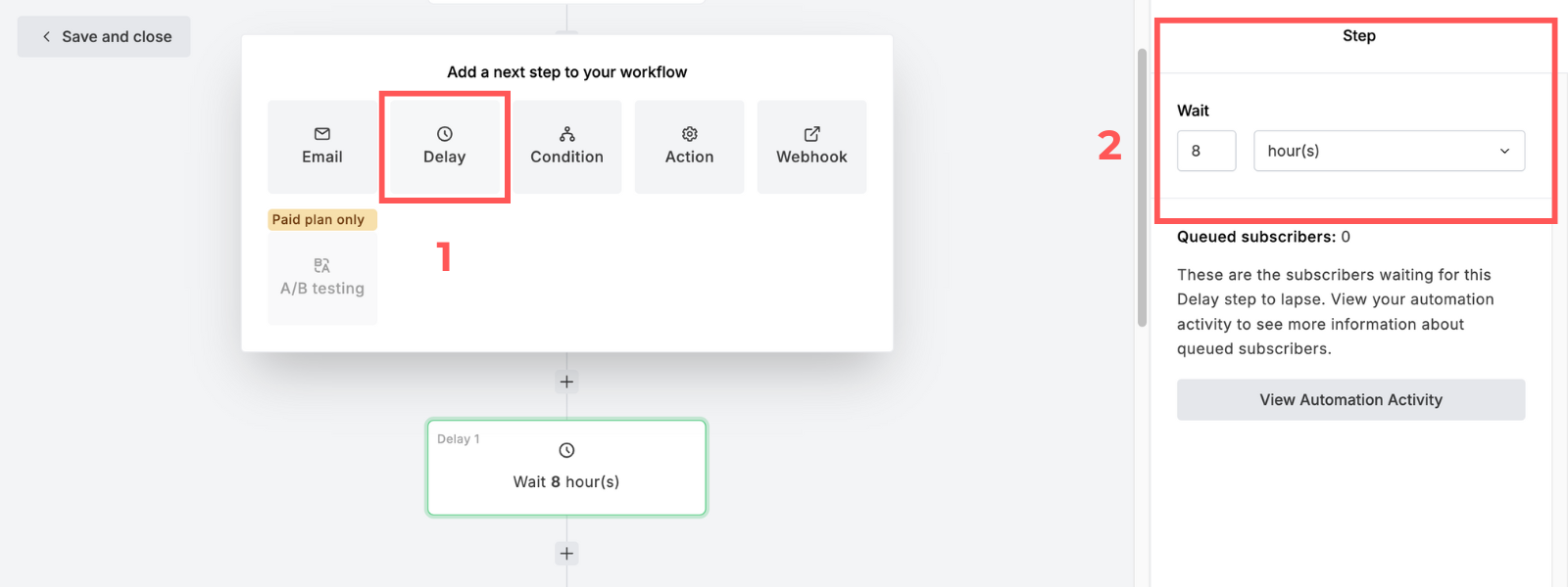 Screenshot: Create an email sequence in MailerLite (new)