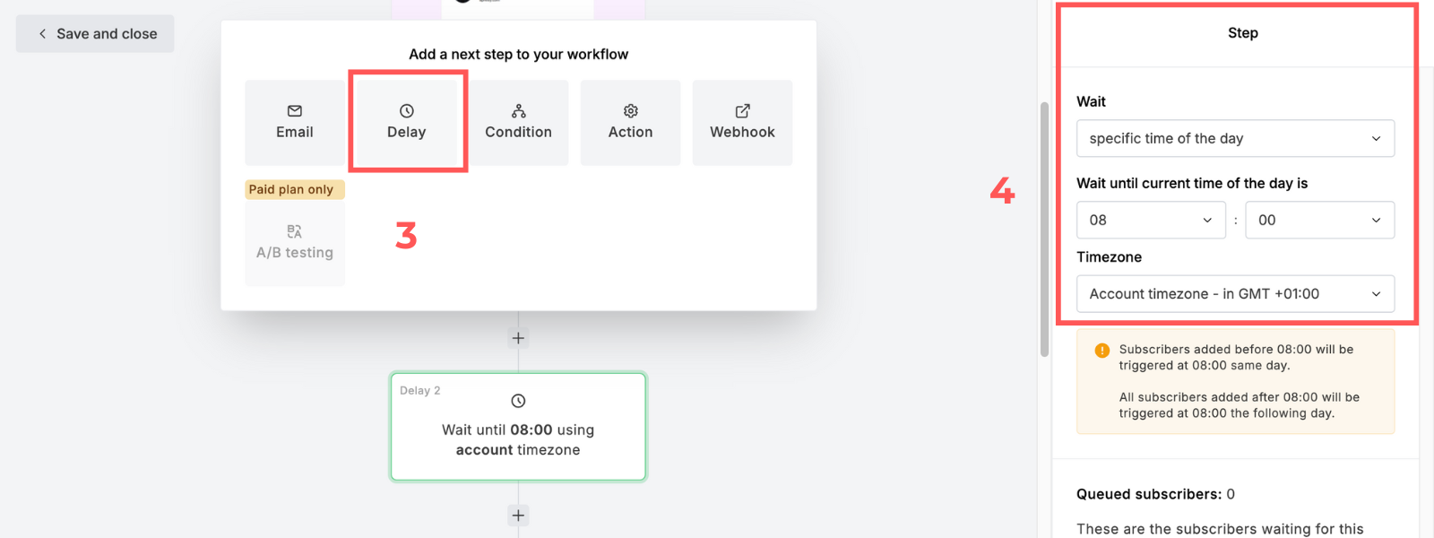Screenshot: Create an email sequence in MailerLite (new)