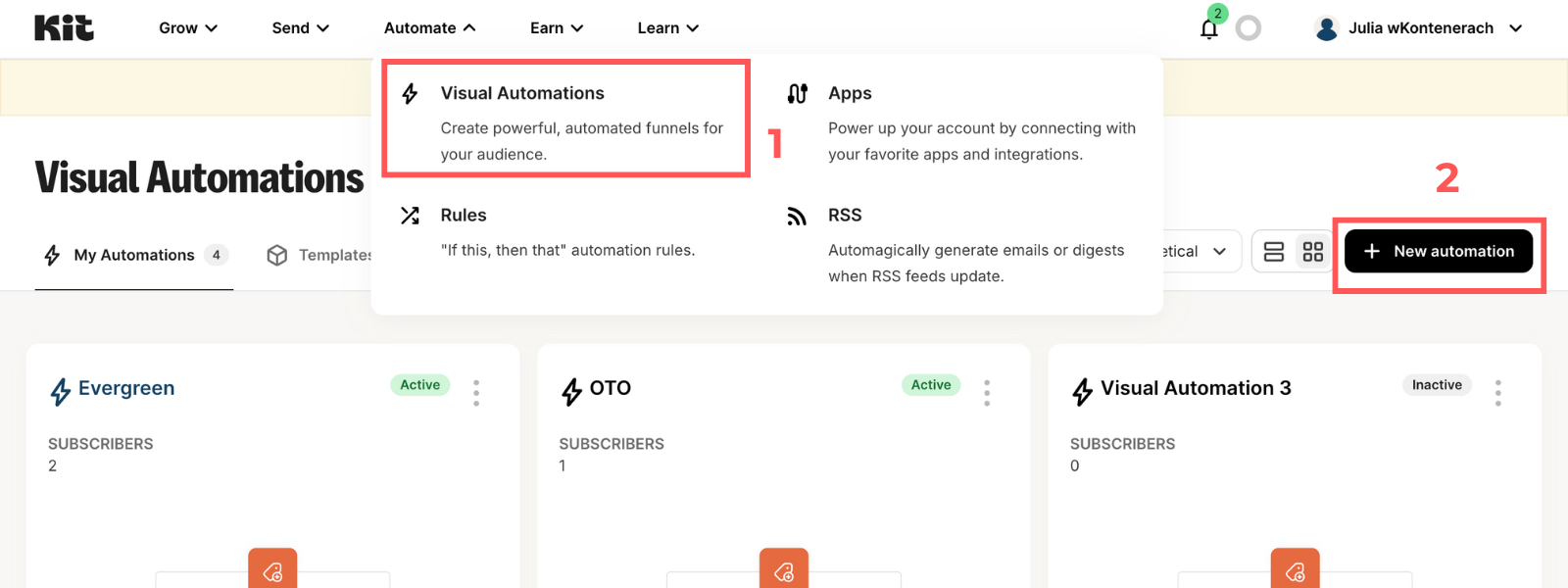 Screenshot: Create an email sequence in ConvertKit