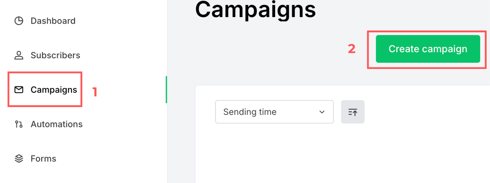 Screenshot: Create an email in MailerLite (new)