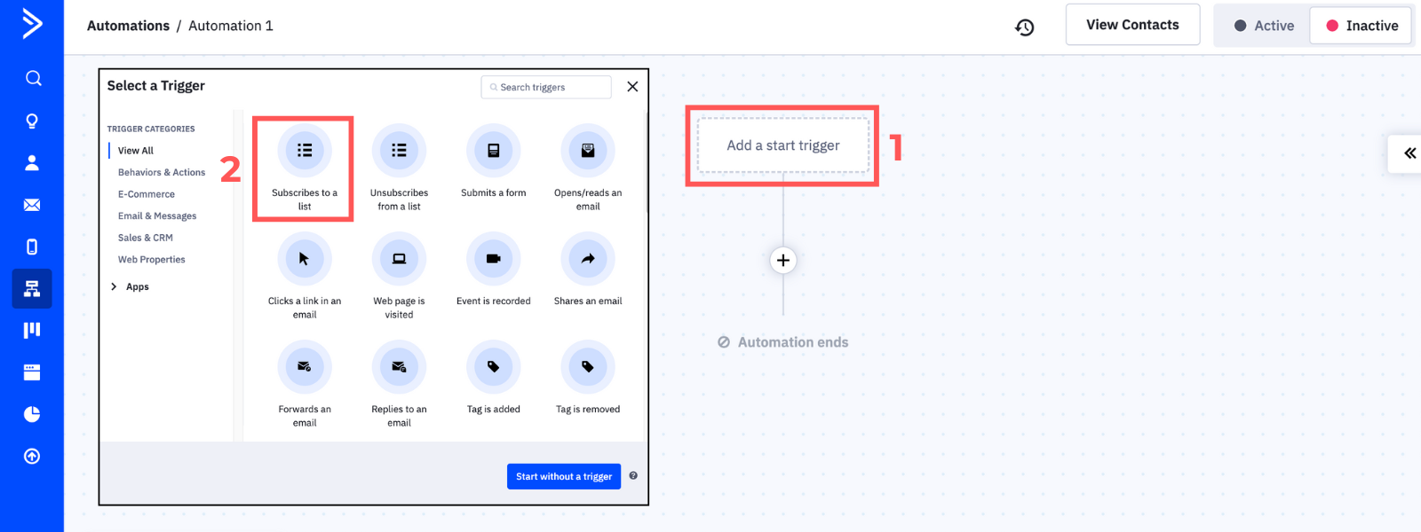 Screenshot: Create an email sequence in ActiveCampaign