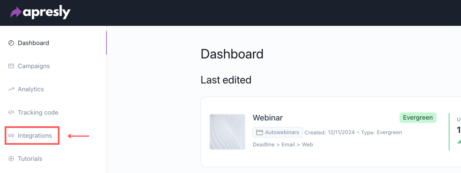 Screenshot: Integrate MailerLite (new) with Apresly